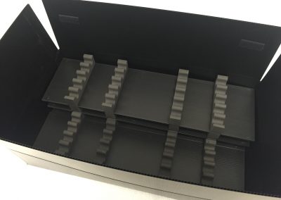 Reusable plastic box with dividers for medical parts