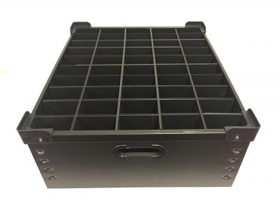 Reusable tote with layered dividers for small assemblies